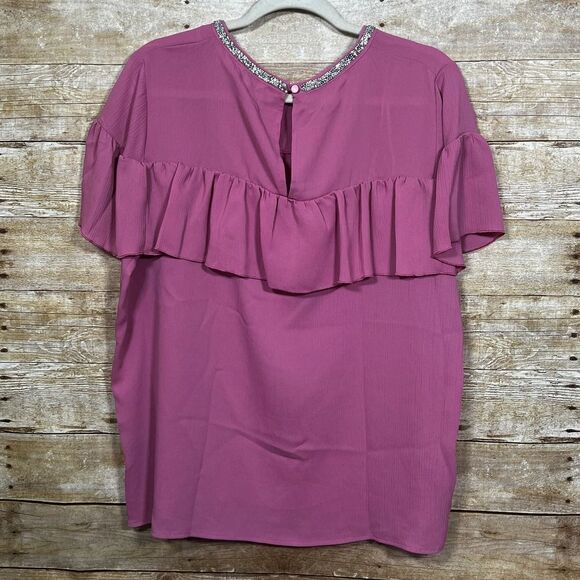 JUICY COUTURE FANCY RUFFLED JEWELED GLAM BLING OFFICE CAREER BLOUSE SIZE XL - Picture 2 of 5